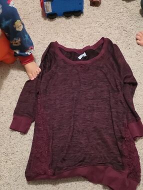 Vanity Girls' Burgundy Lace-Trim Sweatshirt